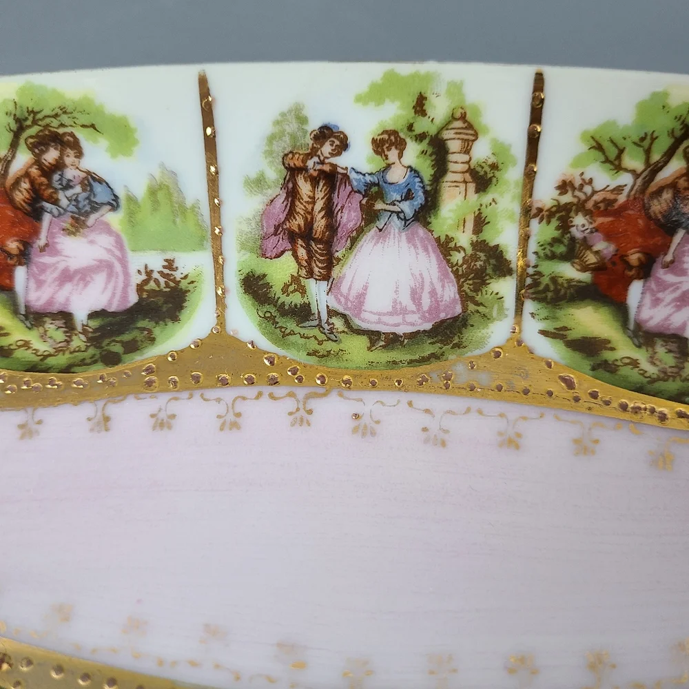 Royal Vienna Pink Porcelain Courting Couple Large Trinket Dish